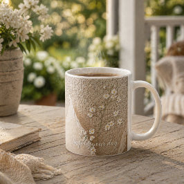 Caneca De Café Arte Minimalista Floral de Papel Rasgado em Marfim