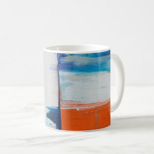 Caneca De Café Arte Moderna Azul e Laranja Abstrata