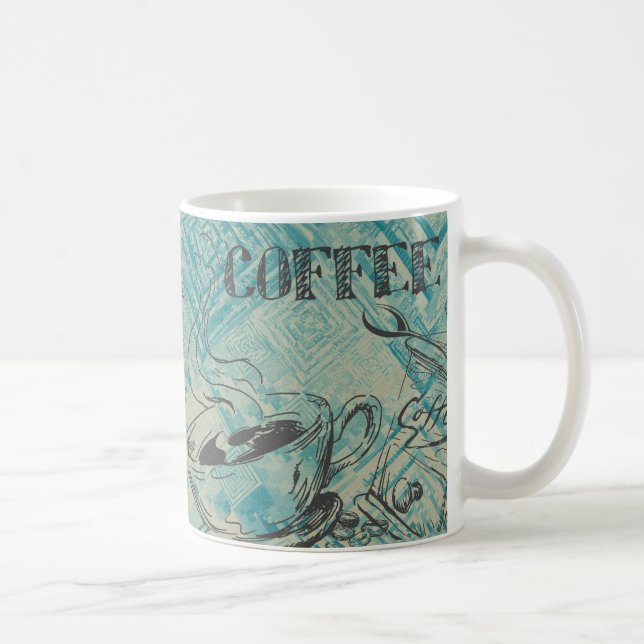 Caneca De Café Arte Moderna de Café Esboço Azul (Direita)
