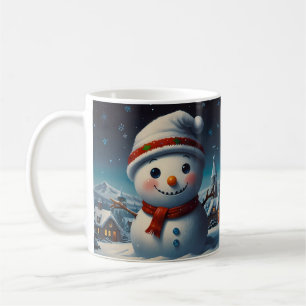 Caneca De Café Arte Natalina do Boneco de Neve Caprichoso