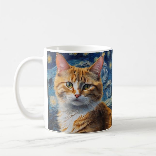 Caneca De Café Arte noturna estrelada com um gato (Esquerda)