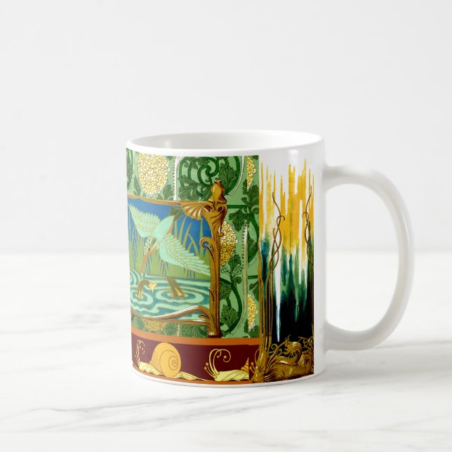 Caneca De Café Arte Nouveau do design do azulejo dos pássaros dos (Direita)