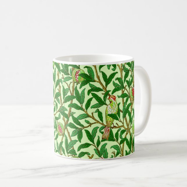 Caneca De Café Arte Nova Pássaro e Romã, Verde Lima (Frente Esquerda)