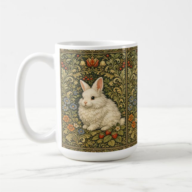 Caneca De Café Arte nova vintage coelho branco  (Esquerda)