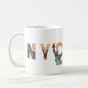 Caneca De Café Arte NYC Word com Estátua da Liberdade Skyline Mug