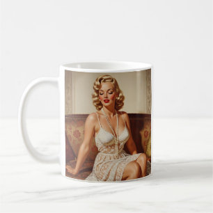 Caneca De Café Arte pin-up dos anos 50 de loira bonita