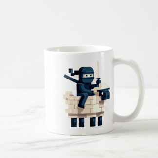 Caneca De Café Arte Pixel de Personagem Ninja Montando Ovelha no 
