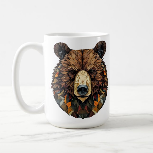 Caneca De Café Arte Poligonal de uma Face de Urso (Esquerda)