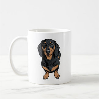 Caneca De Café Arte Pop Dachshund Preto e Marrom Cão Quadrinho Gr