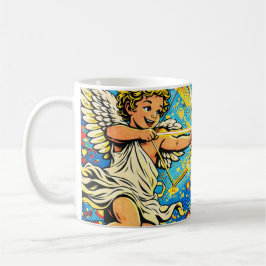 Caneca De Café Arte Pop de dois cupidos a brincar
