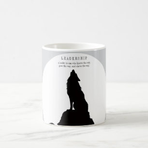 Caneca De Café Arte Pop Liderança Lobo Uivando Cinza Preto