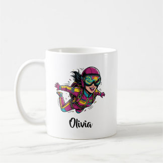 Caneca De Café Arte Pop Mulher Paracaidista Vibrante Retro