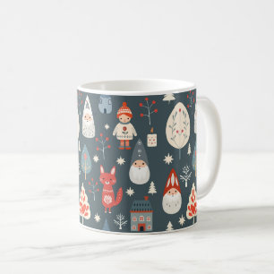 Caneca De Café Arte popular escandinava com gnomos de Natal