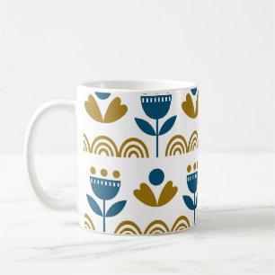 Caneca De Café Arte popular escandinava, padrão colorido.