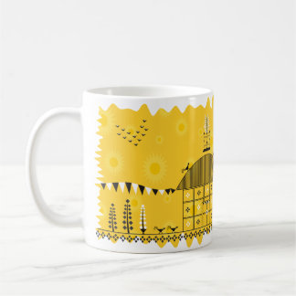 Caneca De Café Arte popular indiana Warli (amarelo)