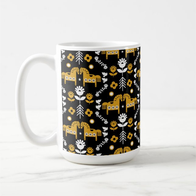 Caneca De Café Arte popular sobre cavalos escandinavos (Esquerda)