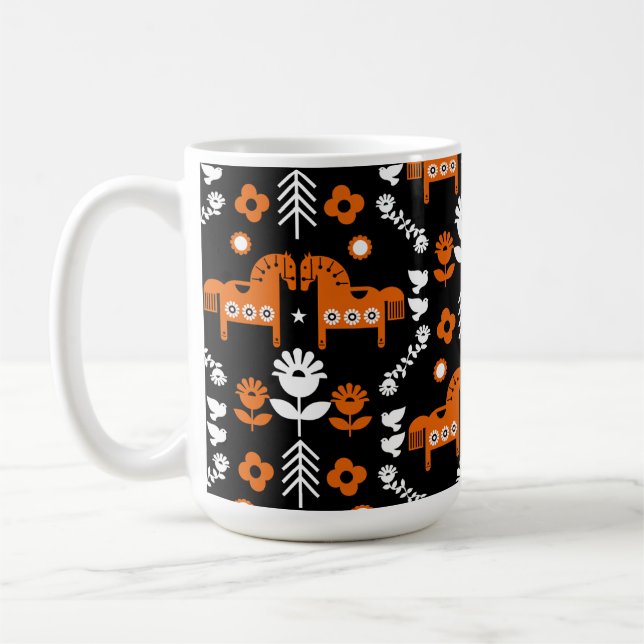 Caneca De Café Arte popular sobre cavalos escandinavos (Esquerda)