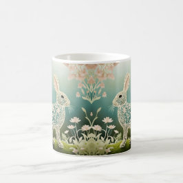 Caneca De Café Arte Primavera do Coelho Floral Branco