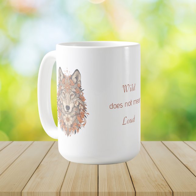 Caneca De Café Arte Psicodélico de Lobo Floral Boho  (Criador carregado)