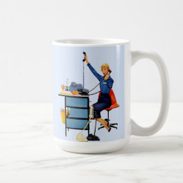 Caneca De Café Arte Retro de Mulher Trabalhadora em Escritório Vi