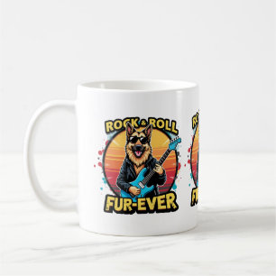 Caneca De Café Arte Retro do pôr do sol do Pastor Alemão do Rock