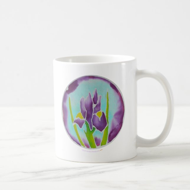 Caneca De Café Arte roxa do Batik da flor da íris (Direita)