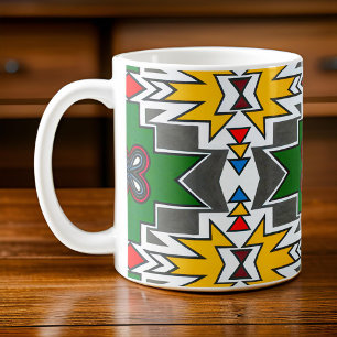 Caneca De Café Arte Tradicional Ndebele Geométrico da Tribo Afric