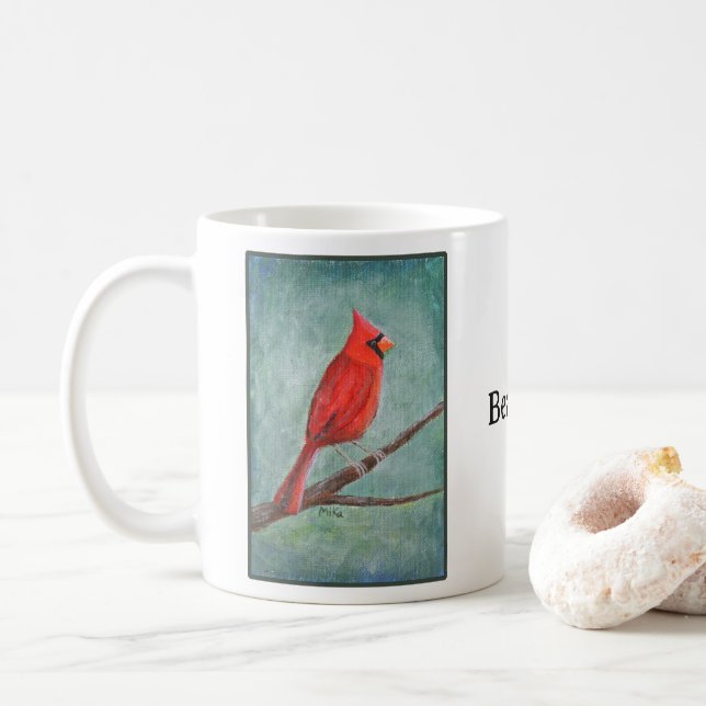 Caneca De Café Arte Única do Cardinal Temperamental Pintada à Mão (Com Donut)