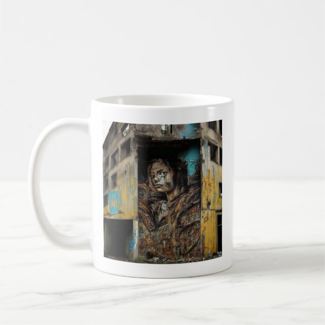 Caneca De Café Arte Urbana em Edifício Abandonado (Esquerda)