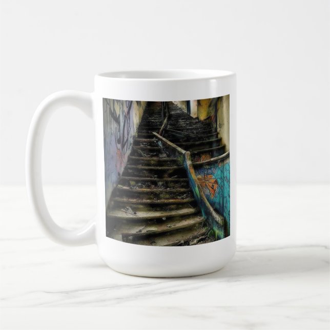 Caneca De Café Arte Urbana em Escadas de Edifício Abandonado (Esquerda)