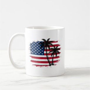 Caneca De Café Arte vetorial de palmeira bandeira americana patri