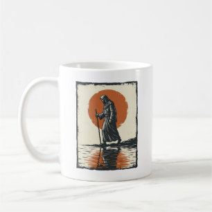 Caneca De Café Arte Vetorial de Reflexo do Pôr do Sol da Figura A