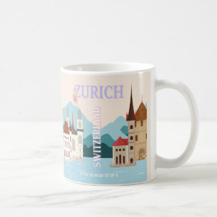 Caneca De Café Arte Viagem de Zurique, Arte Viagem de Suiça, Retr