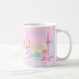 Caneca De Café Arte Viagem Zurique, Suiça, Pré-Disquete Rosa