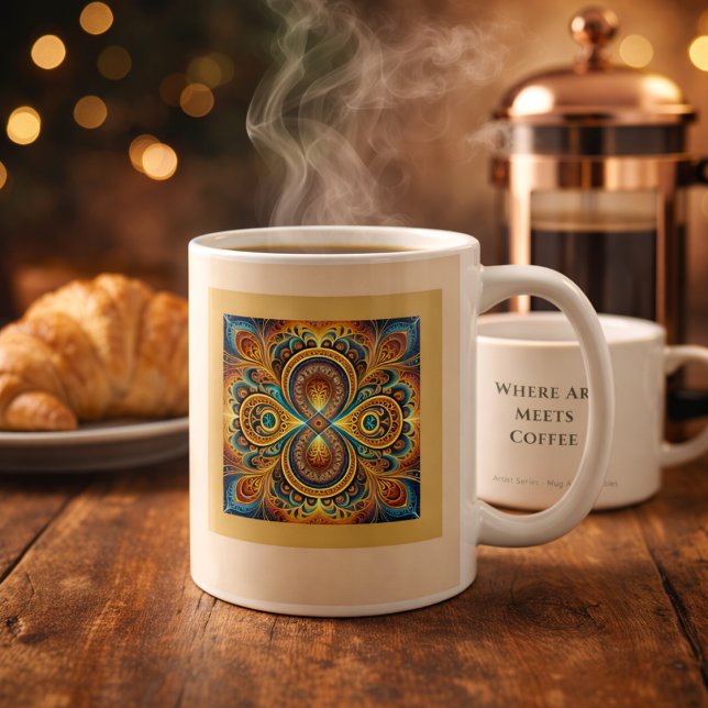 Caneca De Café Arte Vibrante de Mandala Fractal Boho (Criador carregado)