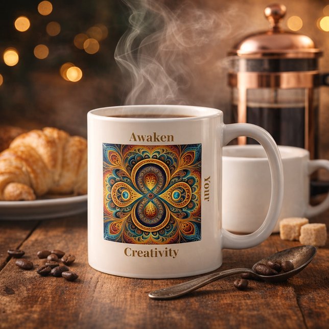 Caneca De Café Arte Vibrante de Mandala Fractal Boho (Criador carregado)