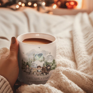 Caneca De Café Artic Whimsy Paz, Amor e Feriado Claro