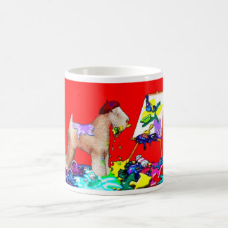 Caneca De Café Artista de Roda Terrier (Red Bkgd)