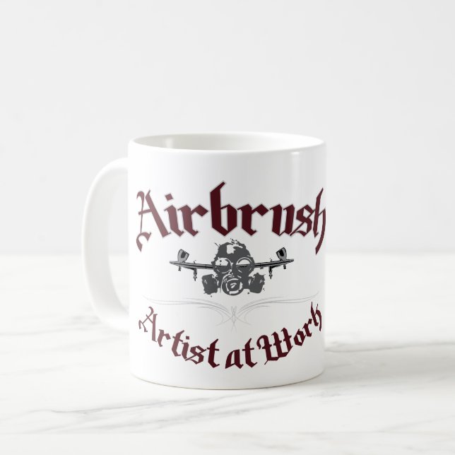 CANECA DE CAFÉ ARTISTA DO AIRBRUSH NO TRABALHO (Frente Esquerda)