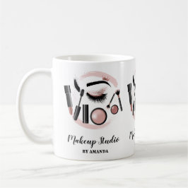 Caneca De Café Artista Makeup Lashes Mascara Lipstick Rosa Dourad