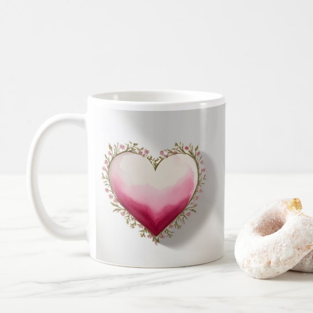 Caneca De Café Artistic Heart-Shaped Design (Com Donut)
