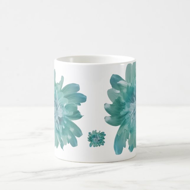 Caneca De Café Artistic Teal Blossom High-Definition Floral Ceram (Centro)