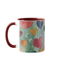 Caneca de Café Artística de Aquarela Corações Tom