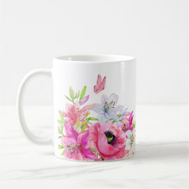 Caneca De Café Artístico floral cor de rosa