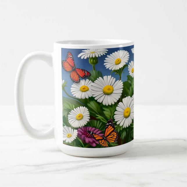 Caneca De Café Artsy Divertimento Daisies E Borboletas (Esquerda)