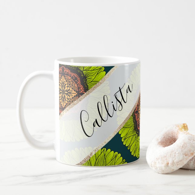 Caneca De Café Artsy Summer Neon Yellow Lace Sunflower (Com Donut)
