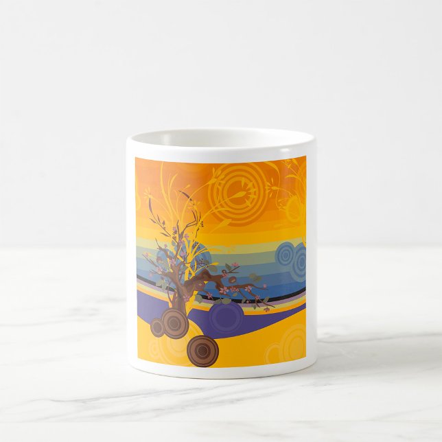 Caneca De Café Árvore Abstrata de Cerejeira em Flor no Pôr do Sol (Criador carregado)