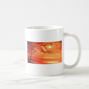 Caneca De Café Árvore abstrato e Sunset Vermelho