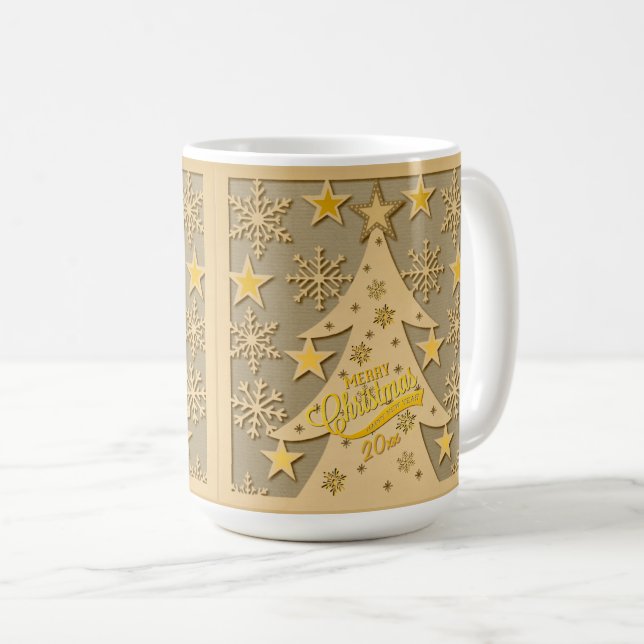 Caneca De Café Árvore Alegre de Natal, Floco de Neve e Silhuetas  (Frente Esquerda)
