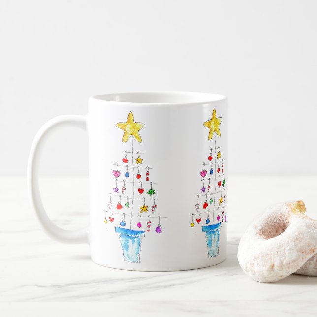 Caneca De Café Árvore Alegre e Brilhante (Com Donut)